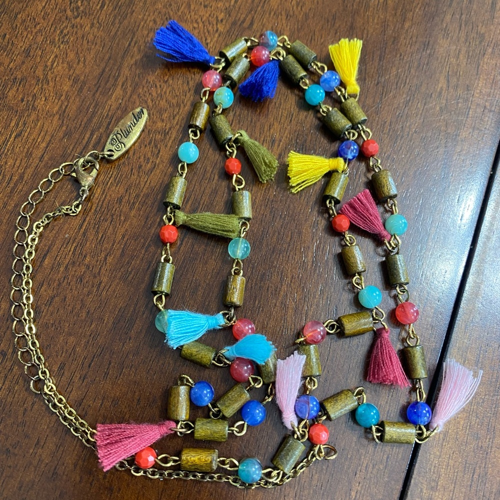 Plunder Colorful Tassel Necklace with Gold Accents